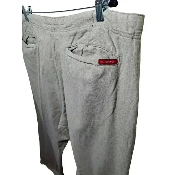 Guess Jeans Vintage Pants Mens 36x30 Khaki Linen Cotton Blend Drawstring EUC - Picture 3 of 8